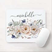 Personalized Watercolor Pretty Beige Blue Floral Mousepad (Mit Mouse)