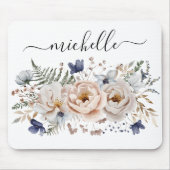 Personalized Watercolor Pretty Beige Blue Floral Mousepad (Vorne)