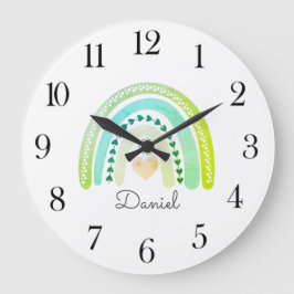 Personalized Watercolor Rainbow Boho Nursery Große Wanduhr