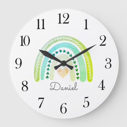 Personalized Watercolor Rainbow Boho Nursery Große Wanduhr (Vorderseite)