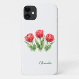 Personalized Watercolor Red Tulips Case-Mate iPhone Hülle