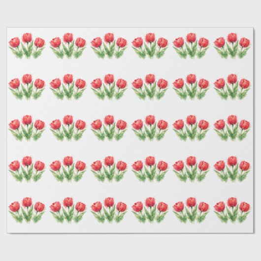 Personalized Watercolor Red Tulips Geschenkpapier (Flach)