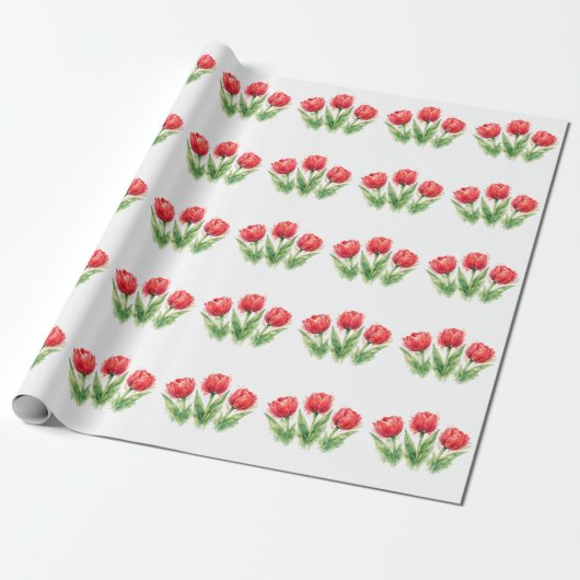Personalized Watercolor Red Tulips Geschenkpapier (Ungerollt)