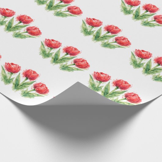 Personalized Watercolor Red Tulips Geschenkpapier (Ecke)