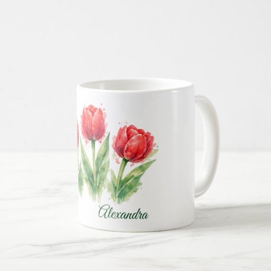 Personalized Watercolor Red Tulips  Kaffeetasse (VorderseiteRechts)