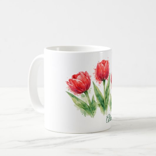 Personalized Watercolor Red Tulips Kaffeetasse (Vorderseite Links)