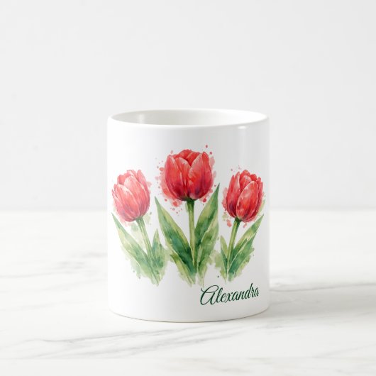Personalized Watercolor Red Tulips Kaffeetasse (Mittel)