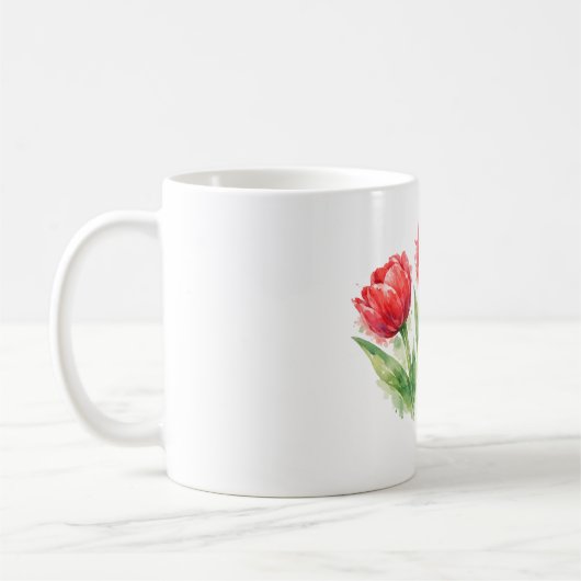 Personalized Watercolor Red Tulips Kaffeetasse (Links)