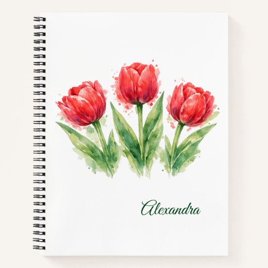 Personalized Watercolor Red Tulips Notizblock (Vorderseite)
