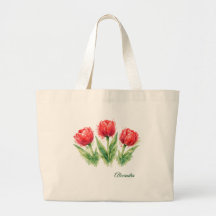 Personalized Watercolor Red Tulips Tote Bag