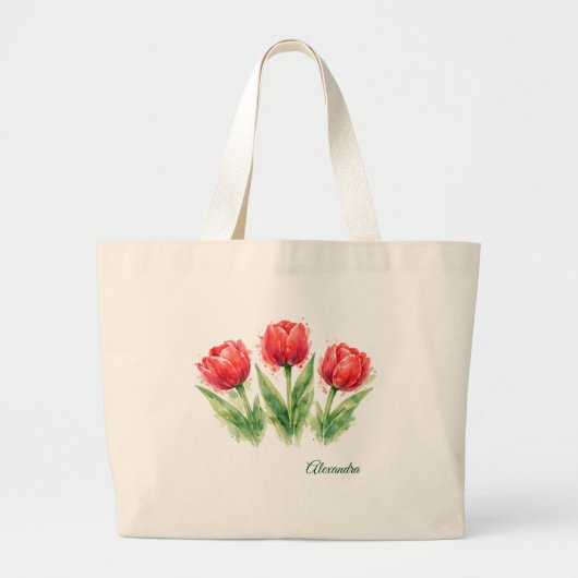 Personalized Watercolor Red Tulips Tote Bag Jumbo Stoffbeutel (Vorne)