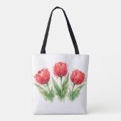Personalized Watercolor Red Tulips Tote Bag Tasche (Rückseite)