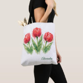 Personalized Watercolor Red Tulips Tote Bag Tasche (Von Nahem)