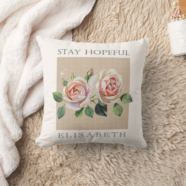 Personalized watercolor roses motivational  kissen (Decke)