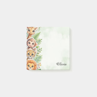 Personalized Watercolor Safari Animals Sticky Note Post-it Klebezettel