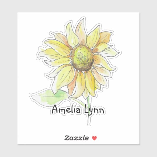 Personalized Watercolor Sunflower Aufkleber (Blatt)