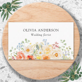 Personalized Watercolor Sunny Floral QR Code Visitenkarte