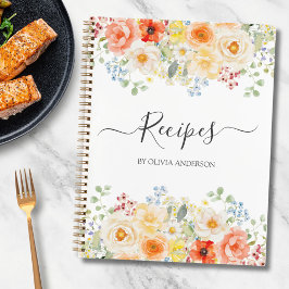 Personalized Watercolor Sunny Flower Floral Recipe Notizblock
