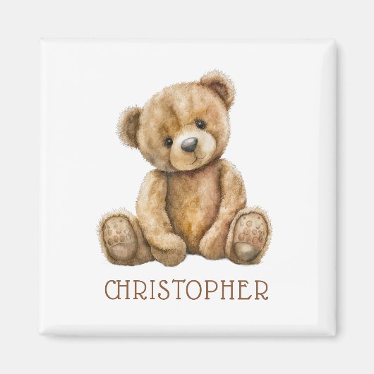 Personalized Watercolor Teddy Bear Name Magnet (Vorne)