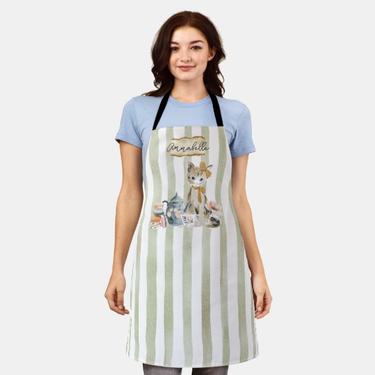 Personalized Watercolor Whimsical Cat Apron Schürze (Getragen)