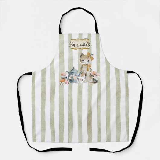 Personalized Watercolor Whimsical Cat Apron Schürze (Vorderseite)