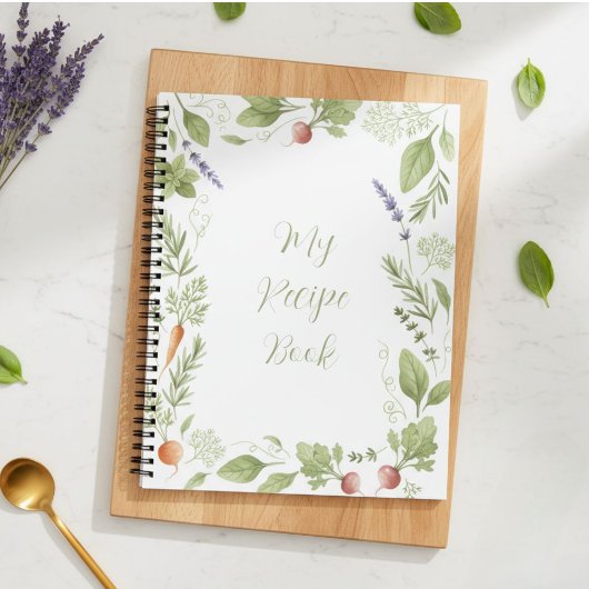 Personalized Watercolor Wild Herbs Recipe Book Notizblock