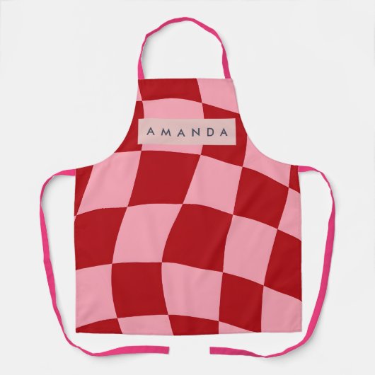 Personalized Wavy Red and Pink Checkered Schürze (Vorderseite)