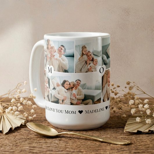 Personalized We Love You Mom Heart Photo Collage Kaffeetasse