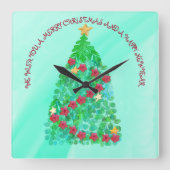PERSONALIZED WE WISH YOU A MERRY CHRISTMAS QUADRATISCHE WANDUHR (Vorderseite)