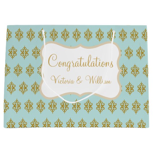 Personalized Wedding Aqua Lace Gift Bag Große Geschenktüte (Vorderseite)