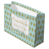 Personalized Wedding Aqua Lace Gift Bag Große Geschenktüte (Vorderseite Schrägansicht)