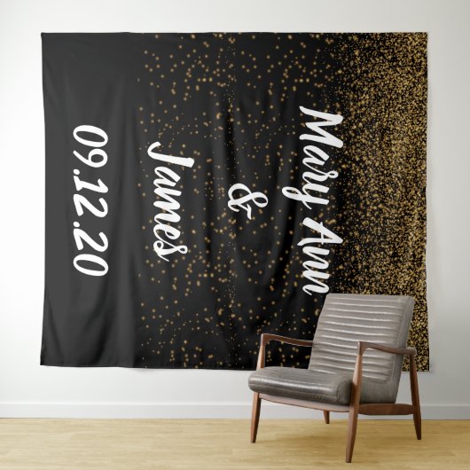 Personalized Wedding Backdrop Pink Gold Lights Wandteppich (Beispiel (Horizontal))