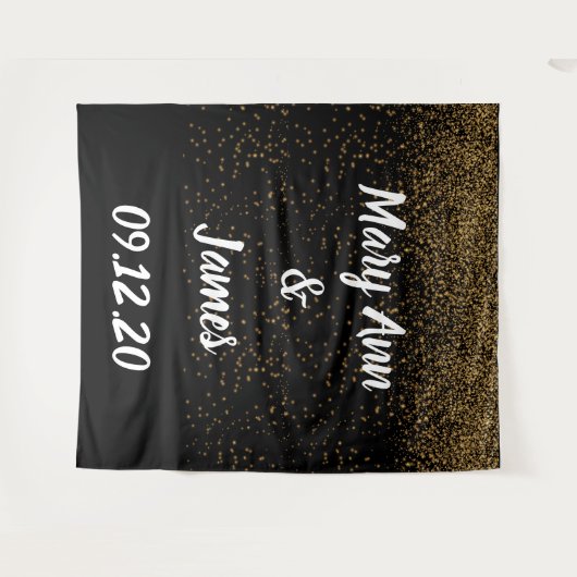 Personalized Wedding Backdrop Pink Gold Lights Wandteppich (Vorderseite (Horizontal))