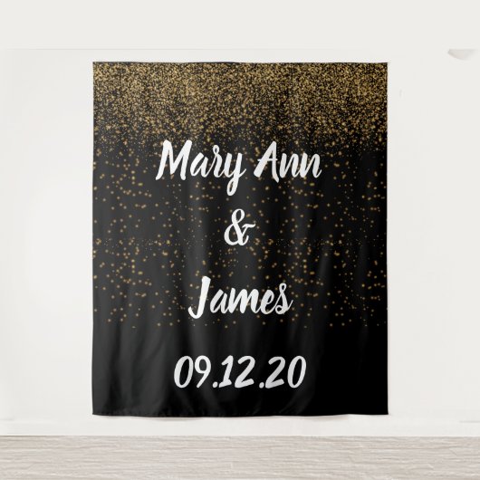 Personalized Wedding Backdrop Pink Gold Lights Wandteppich (Vorderseite)