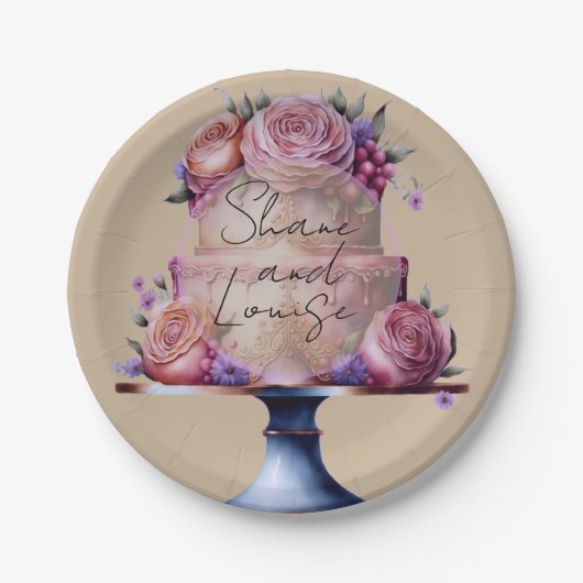 Personalized Wedding Brown Pappteller (Vorderseite)