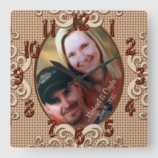 Personalized Wedding Clock PHOTO, Names, Date Quadratische Wanduhr (Vorderseite)
