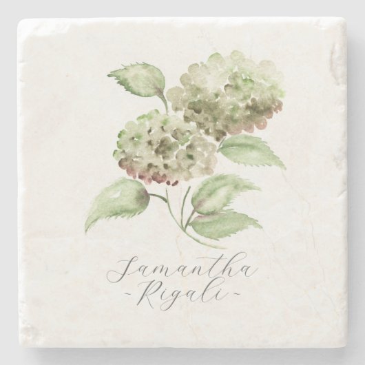 Personalized Wedding Favors Green Hydrangea Steinuntersetzer (Vorderseite)