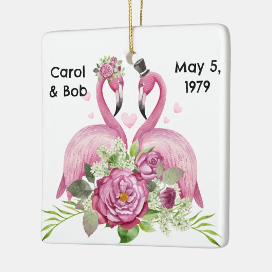 Personalized Wedding Flamingos Couples Keramikornament (Links)