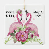 Personalized Wedding Flamingos Couples Keramikornament (Rückseite)