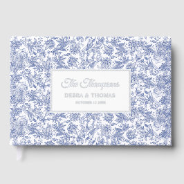 Personalized Wedding French Toile Blue Floral Gästebuch