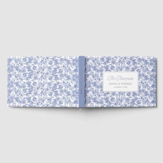Personalized Wedding French Toile Blue Floral Gästebuch (Voll)