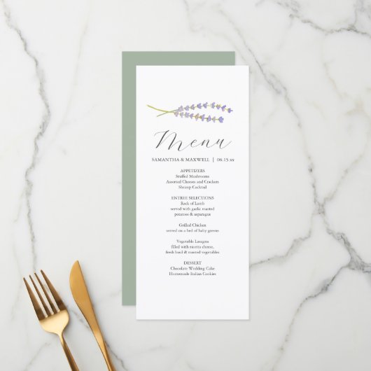 Personalized Wedding Menu Cards Lavender & Sage Menükarte (Vorderseite/Rückseite Beispiel)