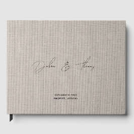 Personalized Wedding Modern Minimalist Faux Linen Gästebuch
