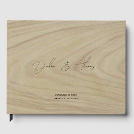 Personalized Wedding Modern Minimalist Faux Wood Gästebuch