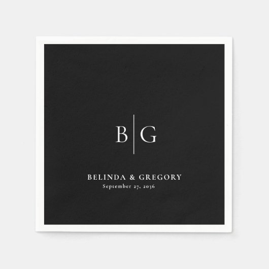 Personalized Wedding Monogrammed Black White Serviette (Vorderseite)