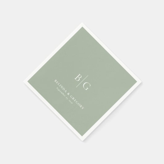 Personalized Wedding Monogrammed Sage Green Serviette (Ecke)