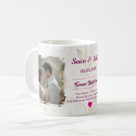 Personalized Wedding Mug | Custom Couple Kaffeetasse (Vorderseite Links)