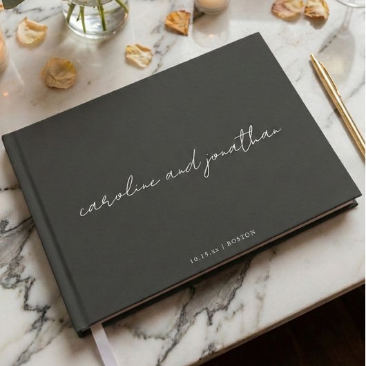Personalized Wedding Name Elegant Black Script Gästebuch