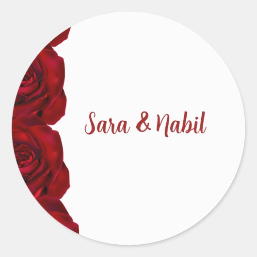 Personalized Wedding Name Stickers Red Roses (Vorderseite)