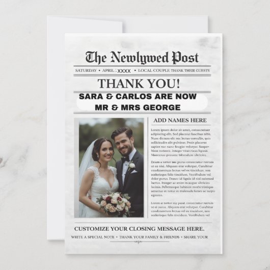 Personalized Wedding Newspaper Poster | Newlywed Einladung (Vorderseite)